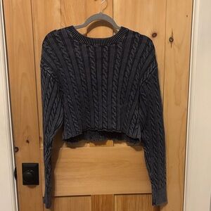 Aerie Navy Cable Knit Cropped Sweater